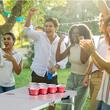 Joc de societate pliabil/portabil masa Beer Pong, Lungime 2.4 m, Inaltime reglabila, 6 x mingi, Alb, 4 x carioci