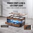 Masuta de cafea Lift Top, 2 in 1 Desktop birou Extensibil, 1000 x 498 x 480 mm, Maro, Lumina ambientala, 2 x 3 prize, 2 x porturi USB, buzunare depozitare