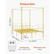 Pat cu baldachin Queen Size, fara saltea, 2110 x 1550 x 1965 mm, Capacitate max 360 kg, Otel, Auriu
