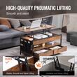 Masuta de cafea Lift Top, 2 in 1 Desktop birou Extensibil, 1000 x 498 x 480 mm, Maro, Lumina ambientala, 2 x 3 prize, 2 x porturi USB, buzunare depozitare