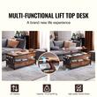 Masuta de cafea Lift Top, 2 in 1 Desktop birou Extensibil, 1000 x 498 x 480 mm, Maro, Lumina ambientala, 2 x 3 prize, 2 x porturi USB, buzunare depozitare