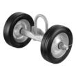 Kit Roti cauciuc cu suport pentru porti culisante, Otel galvanizat, max 300 kg, 144.3×305 mm, potrivit tocurilor de usi si sinelor de la 32-42 mm