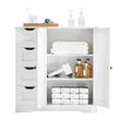 Dulap de baie, 2 usi si 4 sertare, MDF, Alb, 3 rafturi, 300 x 800 x 810 mm, kit anti-rasturnare