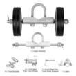 Kit Roti cauciuc cu suport pentru porti culisante, Otel galvanizat, max 300 kg, 144.3×305 mm, potrivit tocurilor de usi si sinelor de la 32-42 mm