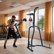 Suport pentru sac de box 2 in 1, Otel, 143x126x214 cm, Negru, max 65 kg, Inaltime reglabila 179-214 cm