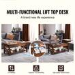 Masuta de cafea Lift Top, 2 in 1 Desktop birou Extensibil in 2 parti, 1200 x 500 x 500 mm, Maro, buzunare depozitare