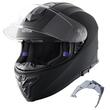 Casca protectie moto cu ochelari integrati, Slot Bluetooth, Unisex, 2 x lentile, Negru Mat, Marimea S