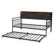 Pat de zi cu extensie, Tablier, Cadru metalic, 196 x 115 x 114 cm, Capacitate 400 kg, Otel, 6 roti, 2 x priza USB