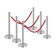 Set 6 stalpi delimitare, 3 x Franghie rosie 1.5 m, Inox, Argintiu, Inaltime 90 cm