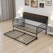 Pat de zi cu extensie, Tablier, Cadru metalic, 196 x 115 x 114 cm, Capacitate 400 kg, Otel, 6 roti, 2 x priza USB