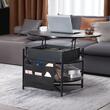 Masuta de cafea Lift Top, 2 in 1 Desktop birou Extensibil, Rotund 900 x 510 mm, Negru, buzunare depozitare