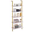 Raft metalic cu 5 x polite incluse din lemn, profil patrat 20x20 mm, Vivatechnix Industrial, 640 x 300 x 1825 mm, Auriu/Alb