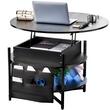 Masuta de cafea Lift Top, 2 in 1 Desktop birou Extensibil, Rotund 900 x 510 mm, Negru, buzunare depozitare