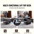 Masuta de cafea Lift Top, 2 in 1 Desktop birou Extensibil, Rotund 900 x 510 mm, Negru, buzunare depozitare