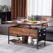Masuta de cafea Lift Top, 2 in 1 Desktop birou Extensibil in 2 parti, 1000 x 500 x 552 mm, Maro, buzunare depozitare, Lumina ambientala, 2 prize, 2 porturi USB