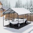 Copertina auto carport, 3 x 4.5 x 3.15 m, cadru si acoperis otel galvanizat, prelata laterala, 8 coloane