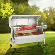 Gratar pe carbune cu capac si rotisor electric 50W, Otel Inoxidabil, Termometru, Roti blocabile, inaltime de gatit reglabila 