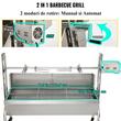 Gratar pe carbune cu capac si rotisor electric 40W, Inox, Roti blocabile, inaltime de gatit reglabila, 147 x 45 x 106 cm, cu deflector