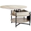 Masuta de cafea rotunda Lift Top, 2 in 1 Desktop birou Extensibil, 900 x 900 x 510 mm, Gri/Negru, buzunare depozitare