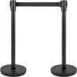 Set 4 stalpi delimitare, Banda retractabila in 4 directii, Inox/Otel, Negru, Inaltime 90 cm, Heavy Duty, Lungime banda 2 m
