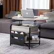 Masuta de cafea rotunda Lift Top, 2 in 1 Desktop birou Extensibil, 900 x 900 x 510 mm, Gri/Negru, buzunare depozitare