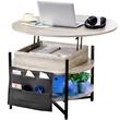Masuta de cafea rotunda Lift Top, 2 in 1 Desktop birou Extensibil, 900 x 900 x 510 mm, Gri/Negru, buzunare depozitare