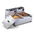 Friteuza dubla electrica Vevor Inox, 2 x 2500 W, capacitate ulei 2 x 9.1 l, dimensiune 540 x 450 x 300mm