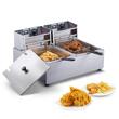 Friteuza dubla electrica Vevor Inox, 2 x 2500 W, capacitate ulei 2 x 9.1 l, dimensiune 540 x 450 x 300mm