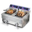 Friteuza profesionala, dubla, electrica Vevor Inox, 2 x 3000 W, capacitate 2 x 11.6 l, dimensiune 570x520x355mm, robinet golire, filtru ulei