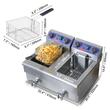 Friteuza profesionala, dubla, electrica Vevor Inox, 2 x 3000 W, capacitate 2 x 11.6 l, dimensiune 570x520x355mm, robinet golire, filtru ulei