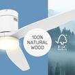 Ventilator de plafon cu lampa si palete lemn, 30 W, Telecomanda, 6 x viteze, palate lemn, alb