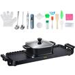 Grill electric 2 in 1 cu oala, Vevor 2400 W BBQ Teppanyaki cu control dublu al temperaturii, 73.5 x 26.5 x 19 cm