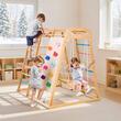 Spatiu de joaca Montessori 9in1 pentru copii, Lemn, Leagan, Topogan, franghie, max 113 kg, anti-rasturnare