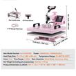 Presa termica 8 in 1 pentru tricouri/sepci/cani, 1250 W, 0-250 ℃,  Dimensiunea plăcii de încălzire 38 x 38 cm, Roz
