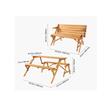 Masa picnic 2 in 1, transformabila in banca, Lemn brad, 1410 x 470 x 170 mm