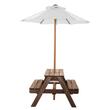 Masa picnic cu 2 banci si umbrela, Exterior, Lemn brad, Maro, 890 x 800 x 510 mm, pentru copii