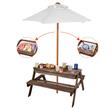 Masa picnic cu 2 banci si umbrela, Exterior, Lemn brad, Maro, 890 x 800 x 510 mm, pentru copii
