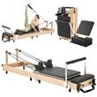 Aparat pilates, cadru lemn masiv, 2.4 m, max 180 kg, Sistem rezistenta 6 x arcuri, Pliabil, Role cu rulmenti dubli, sine inox