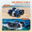 Masina amfibie cu telecomanda 2.4G, Tractiune 4WD, 2 x baterii, 500 mAh, incarcare USB, 12 km/h, Albastru/Negru