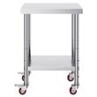 Masa de lucru Inox, pentru preparare alimente, 610 x 450 x 860 mm, 4 x roti, raft , Inaltime reglabila