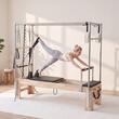 Aparat pilates Performer 3 in 1, cadru lemn masiv, 2.4 m, max 180 kg, Sistem rezistenta 5 x arcuri, Role cu rulmenti dubli, sine inox