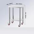 Masa de lucru Inox, pentru preparare alimente, 610 x 450 x 860 mm, 4 x roti, raft , Inaltime reglabila