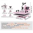 Presa termica 8 in 1 pentru tricouri/sepci/cani, 1250 W, 0-250 ℃,  Placa de încălzire 38 x 38 cm, Roz