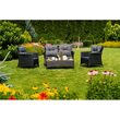 Set mobilier de gradina, canapea si 2 fotolii, max 150 kg, gri inchis, cu perne, blat din sticla