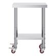 Masa de lucru Inox, pentru preparare alimente, 307 x 612 x 862 mm, 1 x rafturi, 4 x roti, Inaltime reglabila