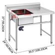 Chiuveta comerciala Inox, 1 x cuva, Protectie anti-stropire, capacitate cuva 40.64 x 39.37 x 25.4 cm, grosime 1 mm