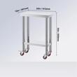 Masa de lucru Inox, pentru preparare alimente, 307 x 612 x 862 mm, 1 x rafturi, 4 x roti, Inaltime reglabila