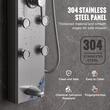 Panou dus cu hidromasaj, Inox Argintiu, 5 in 1, Afisaj si lumina Led, 1340 × 200 × 430 mm, 8 x jeturi masaj corporal