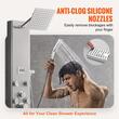 Panou dus cu hidromasaj, Inox Argintiu, 5 in 1, Afisaj si lumina Led, 1340 × 200 × 430 mm, 8 x jeturi masaj corporal
