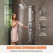 Panou dus cu hidromasaj, Inox Argintiu, 5 in 1, Afisaj si lumina Led, 1340 × 200 × 430 mm, 8 x jeturi masaj corporal